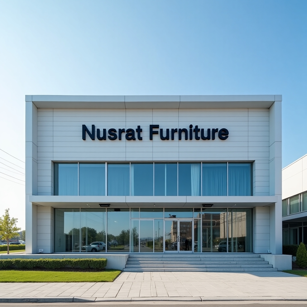 flux dev a modern furniture factory building with the sign nus 3